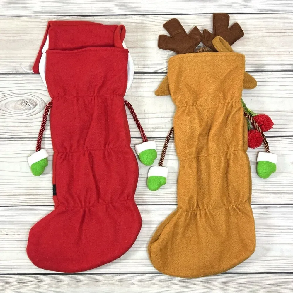 2x VTG Felt 3D Santa & Reindeer Christmas Stockings Handmade Holiday Hobby Lobby